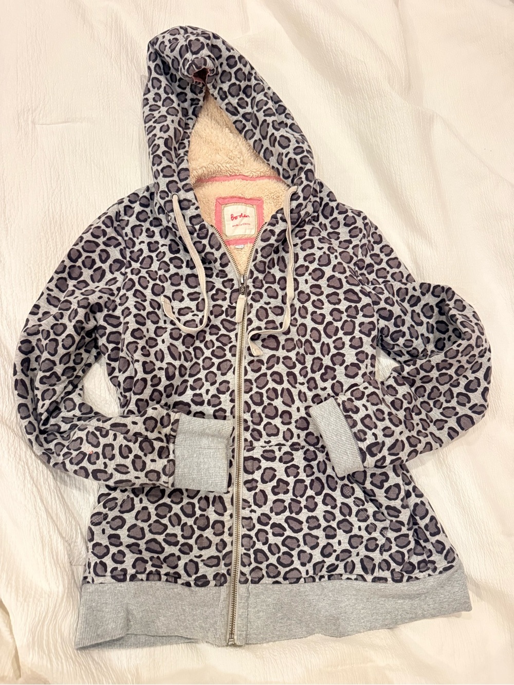 Boden Animal Print Sherpa-Lined Full-Zip Hoodie, Size S